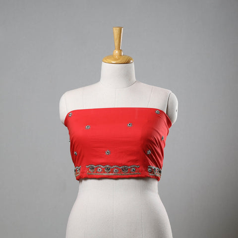 Red - zardozi hand embroidery cotton plain blouse piece 25