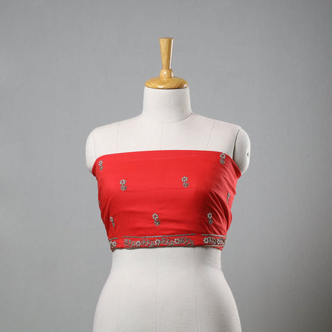 Red - zardozi hand embroidery cotton plain blouse piece 35