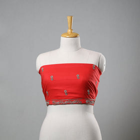 Red - zardozi hand embroidery cotton plain blouse piece 35