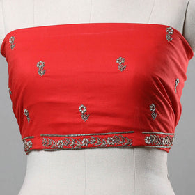 Red - zardozi hand embroidery cotton plain blouse piece 35