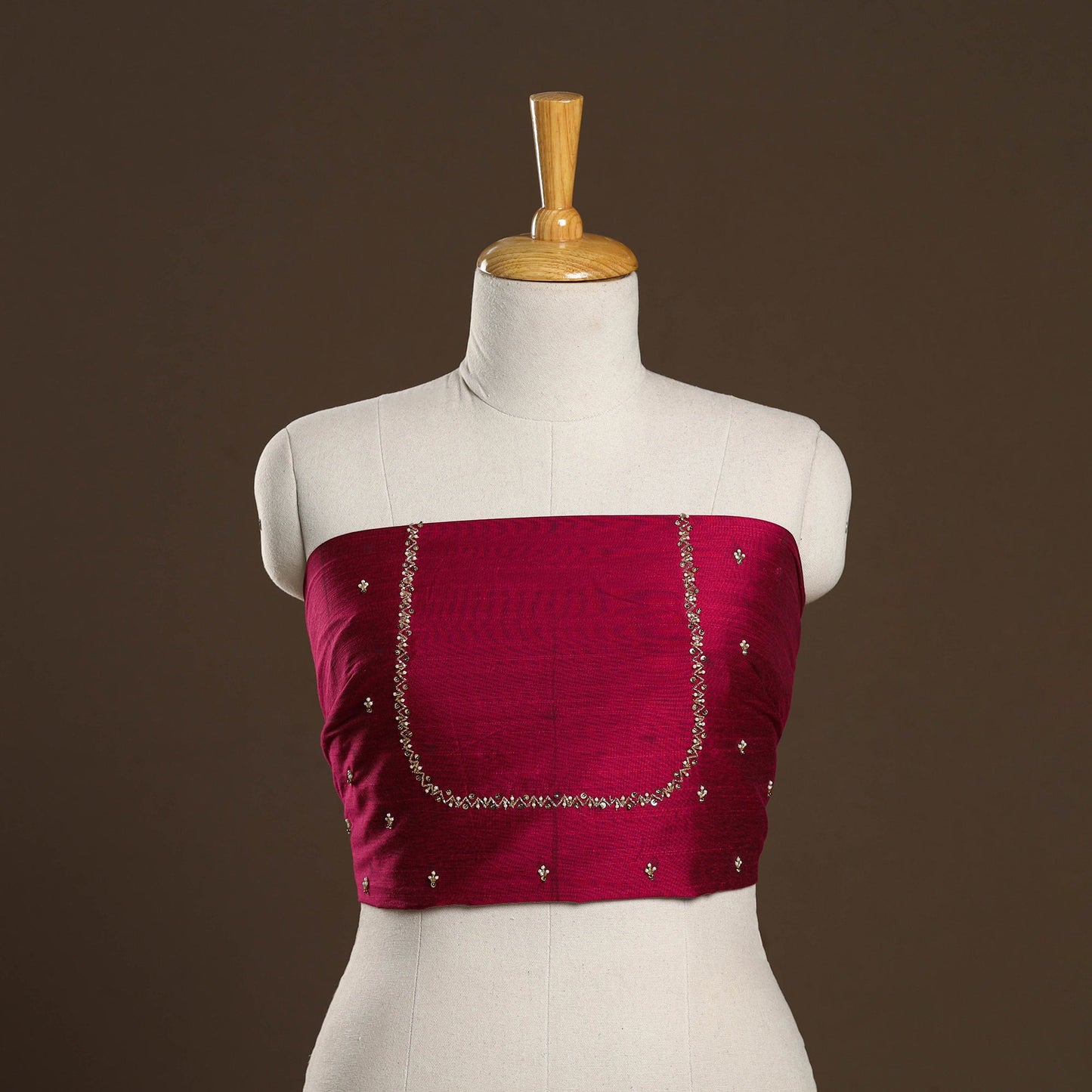 Red - zardozi hand embroidery slub silk plain blouse piece