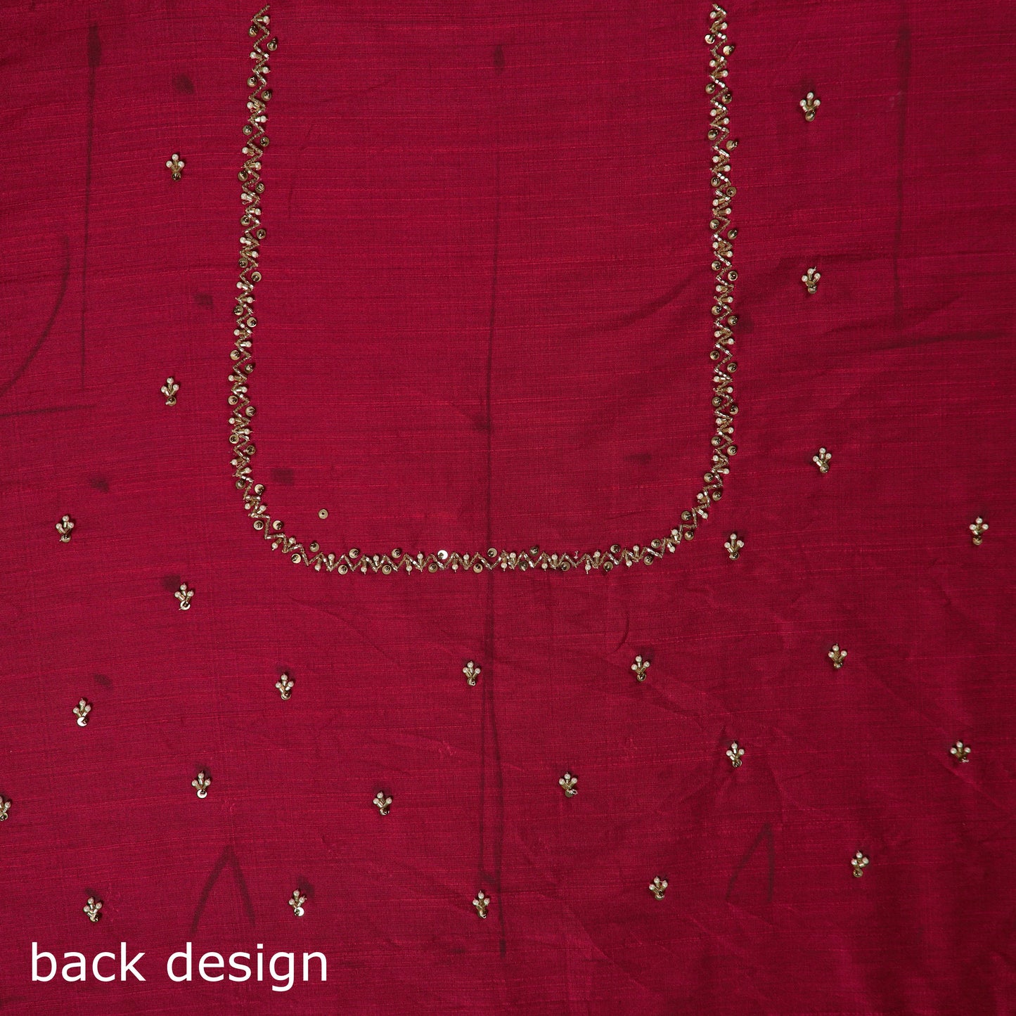 Red - zardozi hand embroidery slub silk plain blouse piece