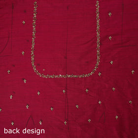Red - zardozi hand embroidery slub silk plain blouse piece