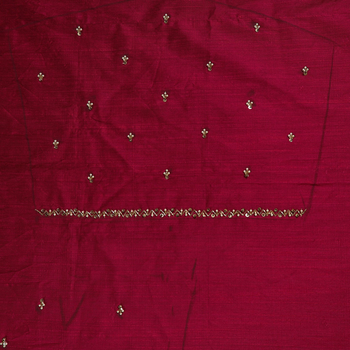 Red - zardozi hand embroidery slub silk plain blouse piece