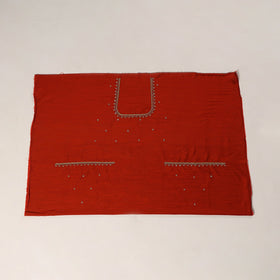 Red - zardozi hand embroidery slub silk plain blouse piece