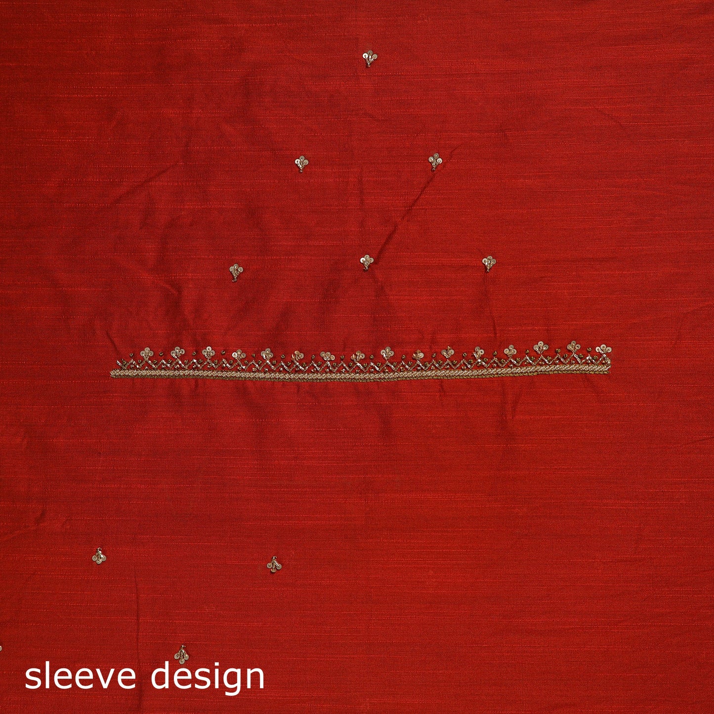 Red - zardozi hand embroidery slub silk plain blouse piece