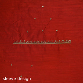 Red - zardozi hand embroidery slub silk plain blouse piece
