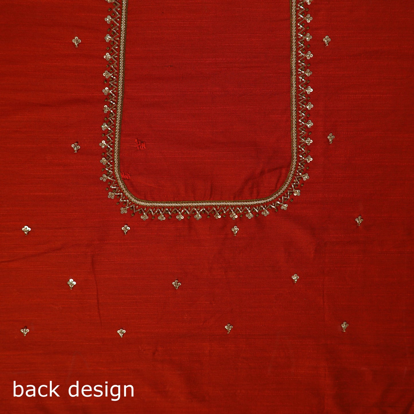 Red - zardozi hand embroidery slub silk plain blouse piece