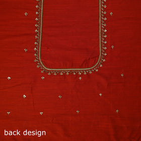Red - zardozi hand embroidery slub silk plain blouse piece