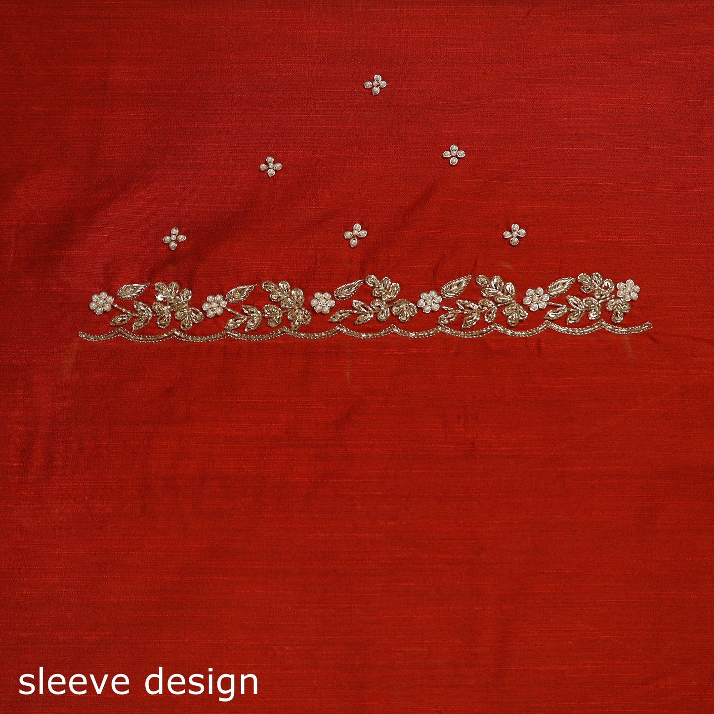 Red - zardozi hand embroidery slub silk plain blouse piece