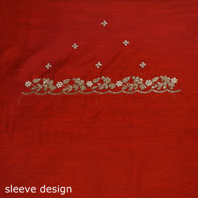 Red - zardozi hand embroidery slub silk plain blouse piece