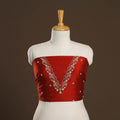 Red - zardozi hand embroidery slub silk plain blouse piece