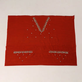 Red - zardozi hand embroidery slub silk plain blouse piece