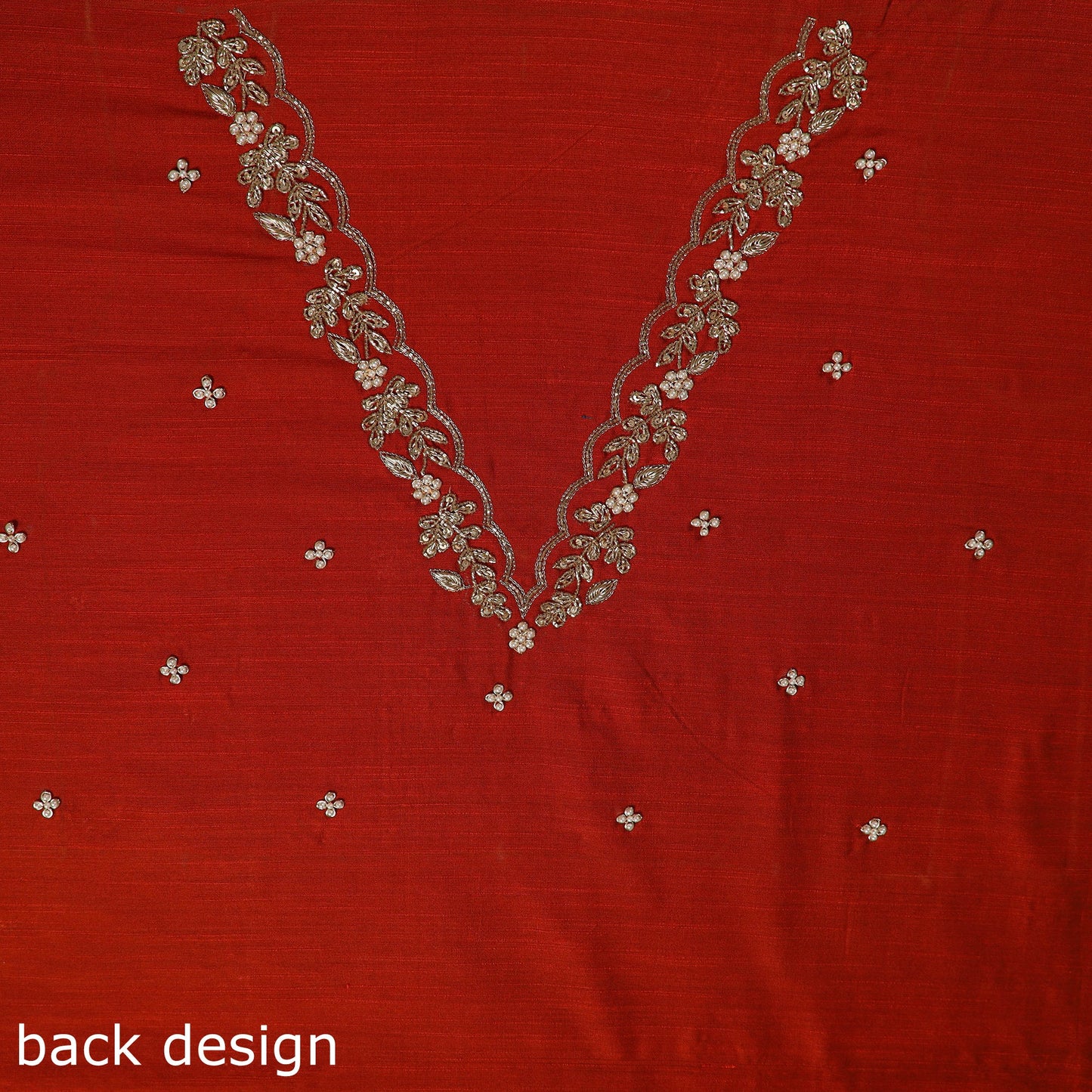 Red - zardozi hand embroidery slub silk plain blouse piece