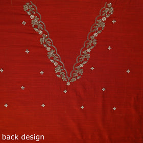 Red - zardozi hand embroidery slub silk plain blouse piece