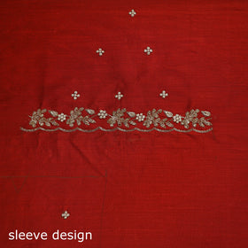 Red - zardozi hand embroidery slub silk plain blouse piece