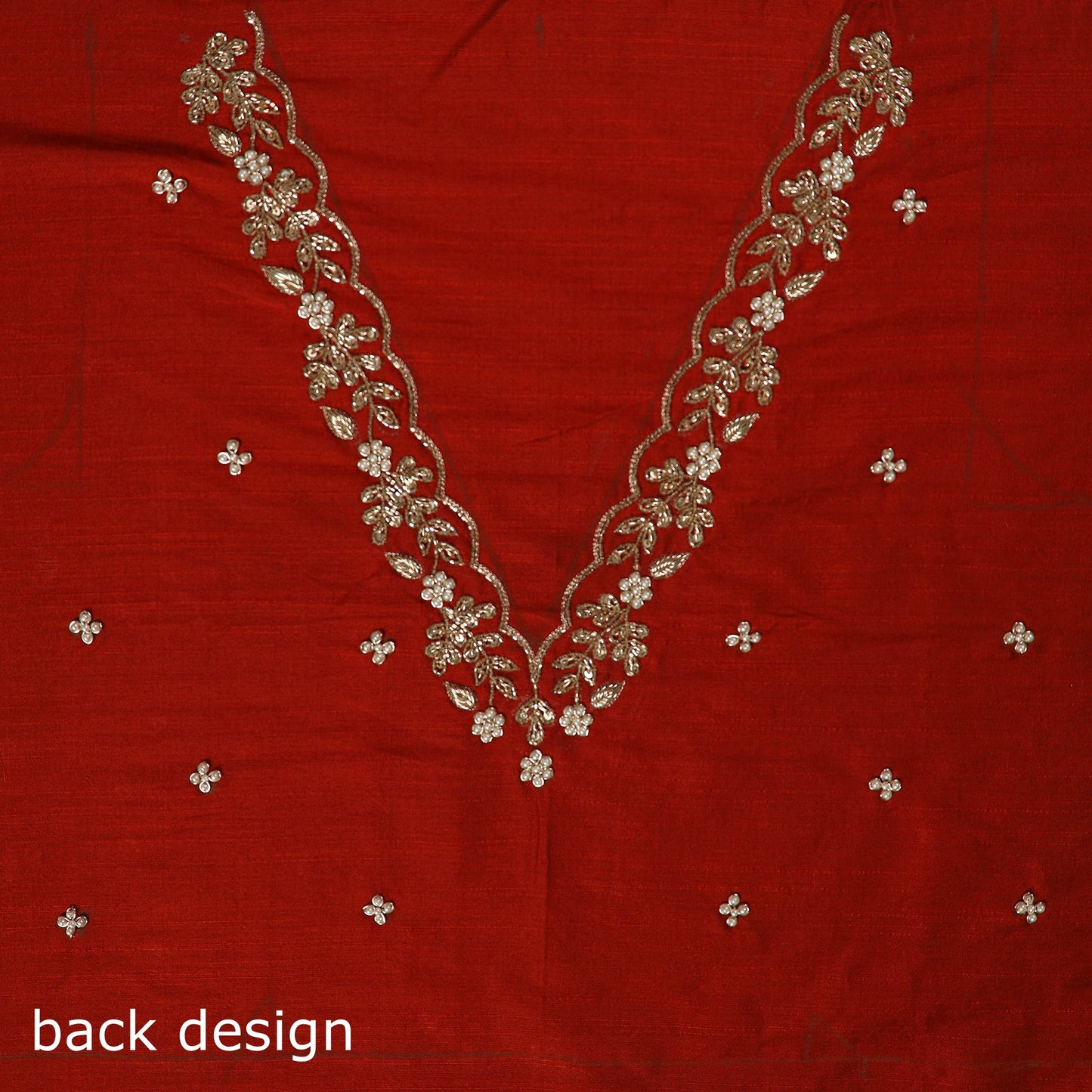 Red - zardozi hand embroidery slub silk plain blouse piece