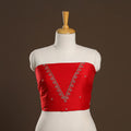 Red - zardozi hand embroidery slub silk plain blouse piece