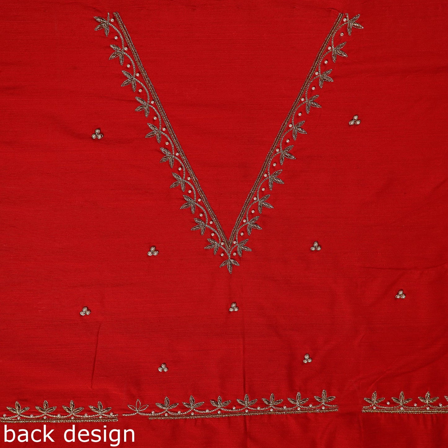 Red - zardozi hand embroidery slub silk plain blouse piece