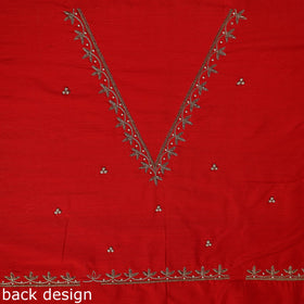 Red - zardozi hand embroidery slub silk plain blouse piece