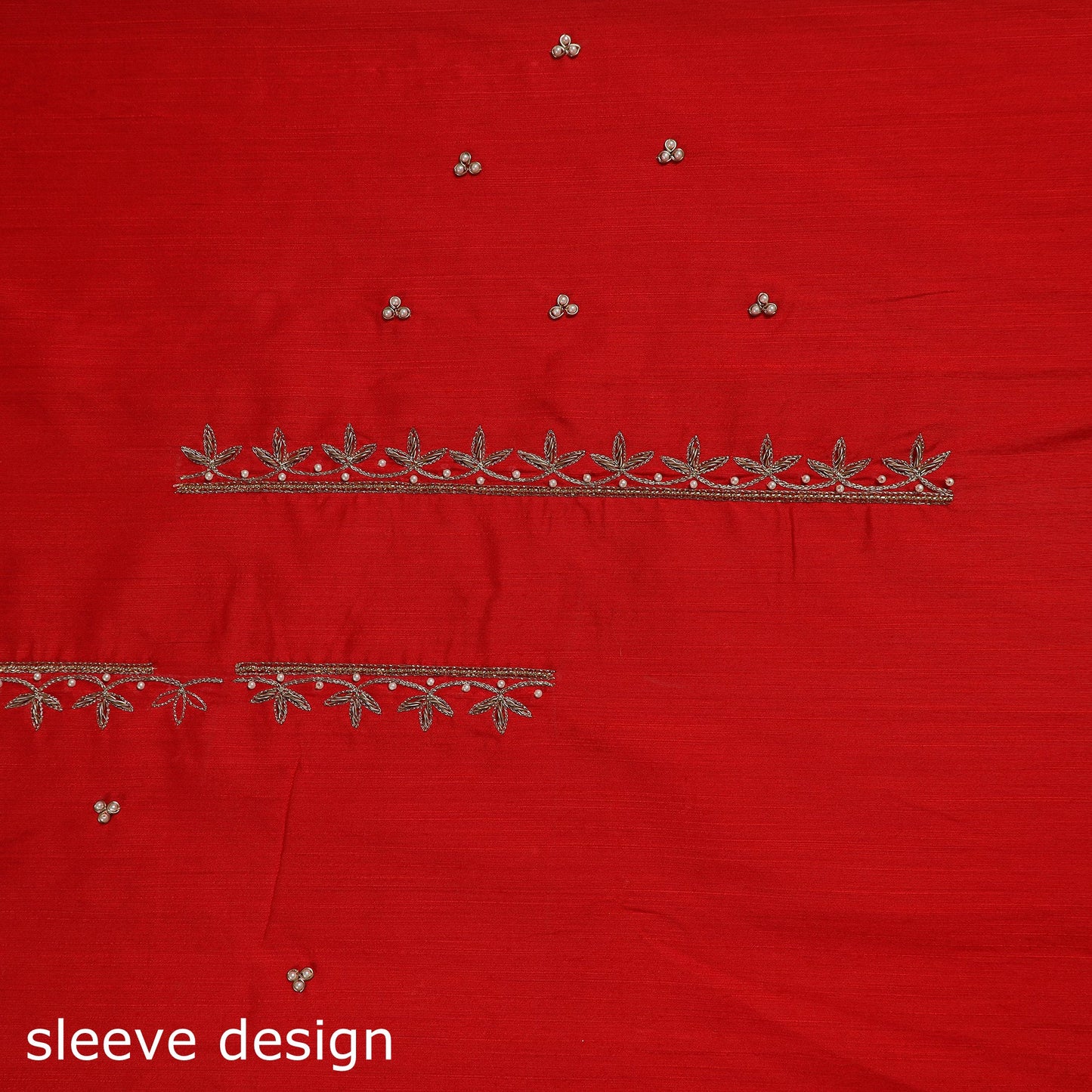 Red - zardozi hand embroidery slub silk plain blouse piece