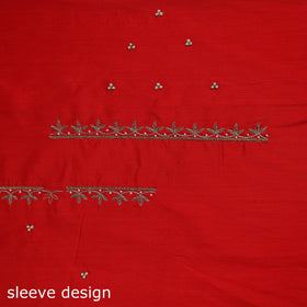 Red - zardozi hand embroidery slub silk plain blouse piece