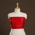 Red - zardozi hand embroidery slub silk plain blouse piece