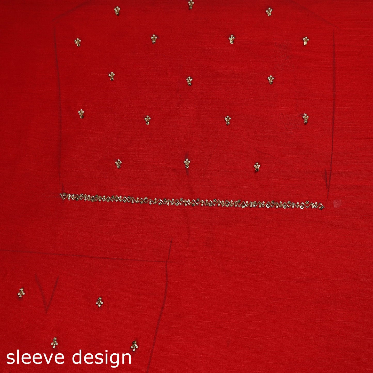 Red - zardozi hand embroidery slub silk plain blouse piece