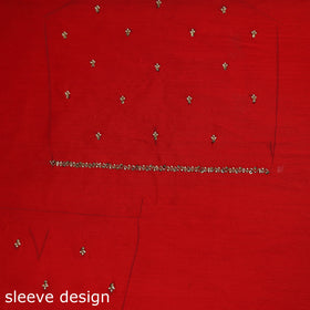 Red - zardozi hand embroidery slub silk plain blouse piece