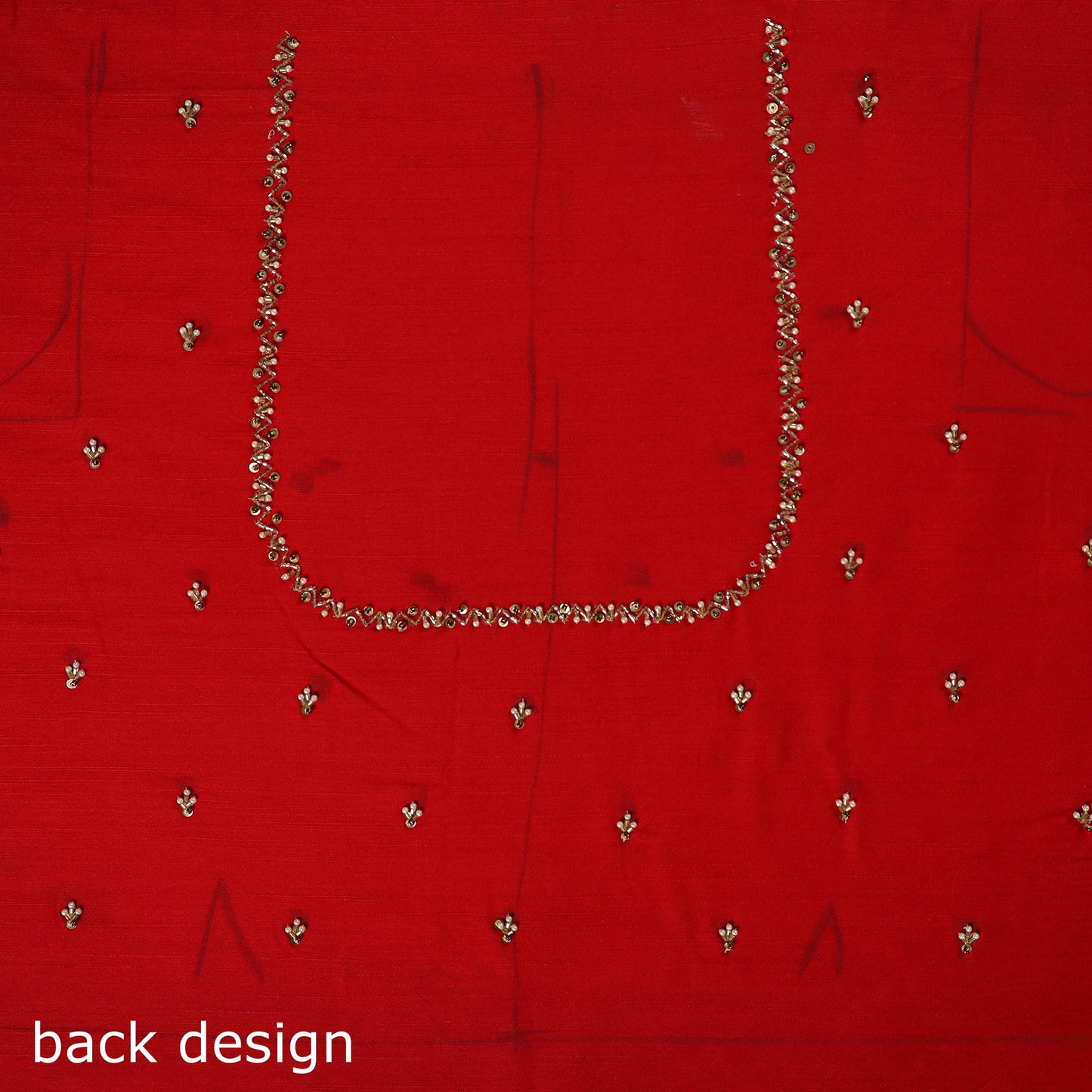 Red - zardozi hand embroidery slub silk plain blouse piece