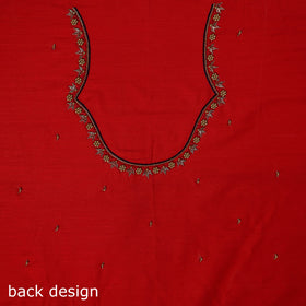 Red - zardozi hand embroidery slub silk plain blouse piece