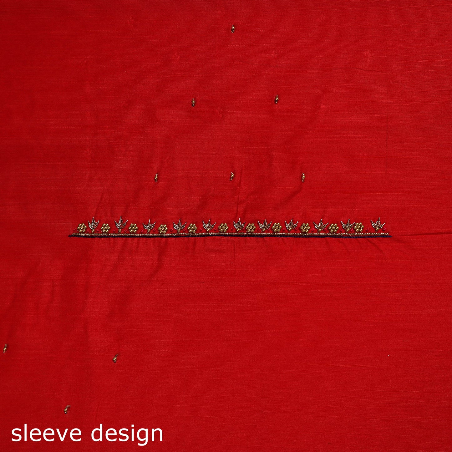 Red - zardozi hand embroidery slub silk plain blouse piece