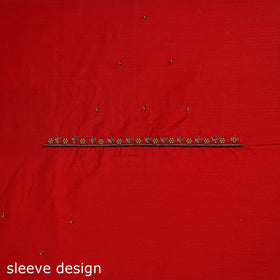 Red - zardozi hand embroidery slub silk plain blouse piece