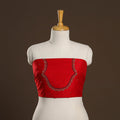 Red - zardozi hand embroidery slub silk plain blouse piece
