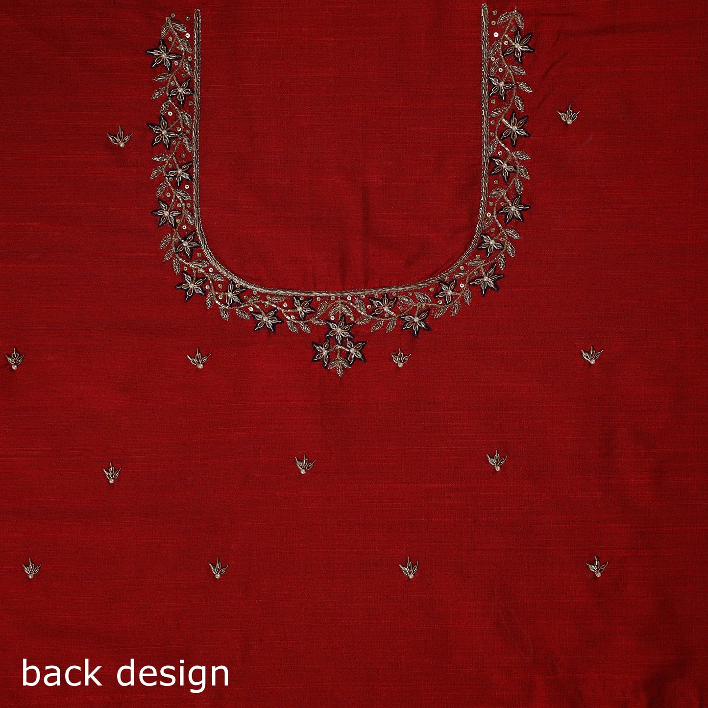 Red - zardozi hand embroidery slub silk plain blouse piece