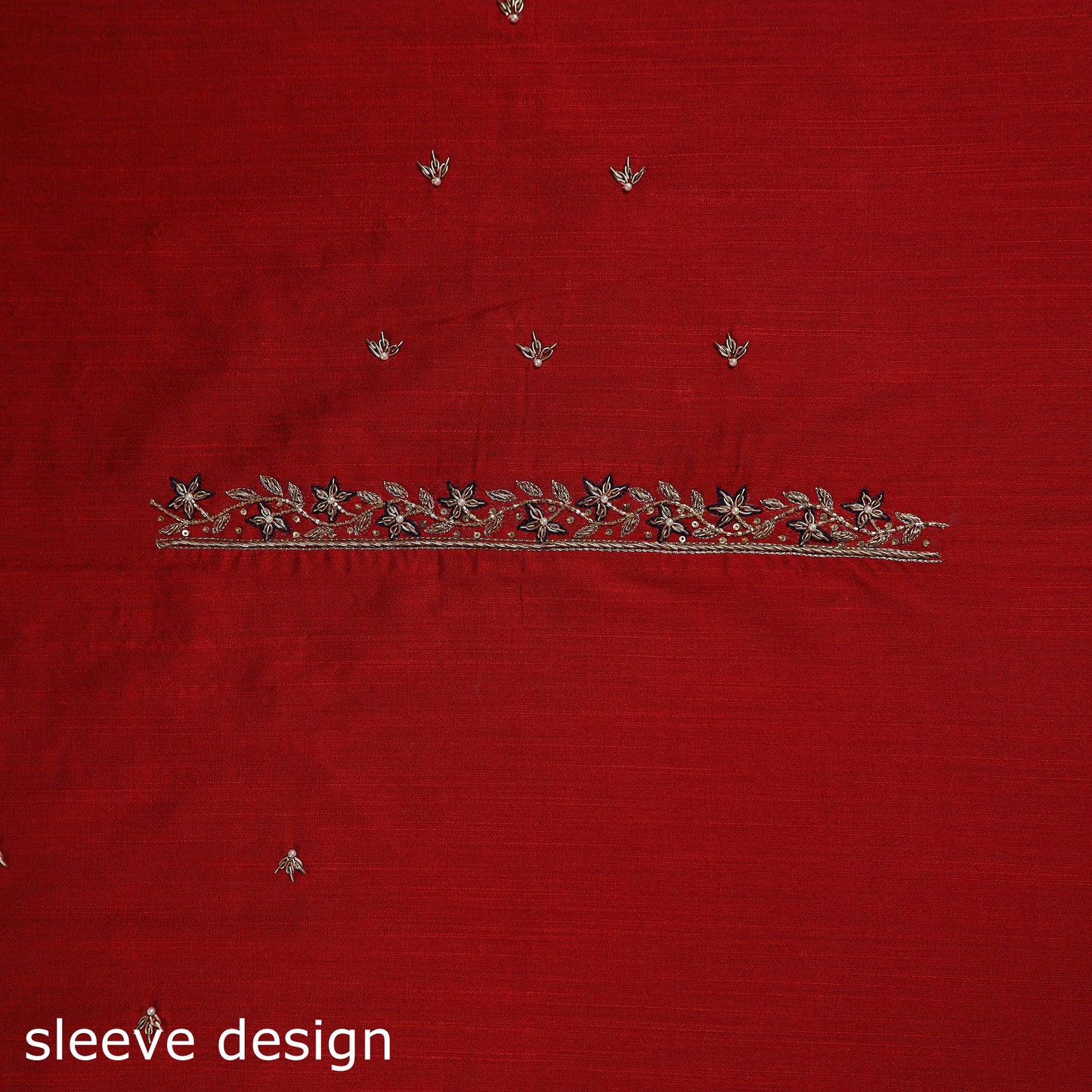 Red - zardozi hand embroidery slub silk plain blouse piece