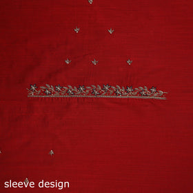 Red - zardozi hand embroidery slub silk plain blouse piece