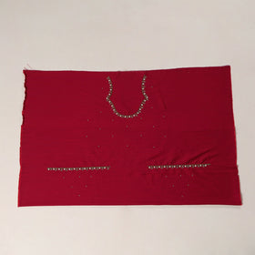 Red - zardozi hand embroidery slub silk plain blouse piece