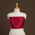 Red - zardozi hand embroidery slub silk plain blouse piece