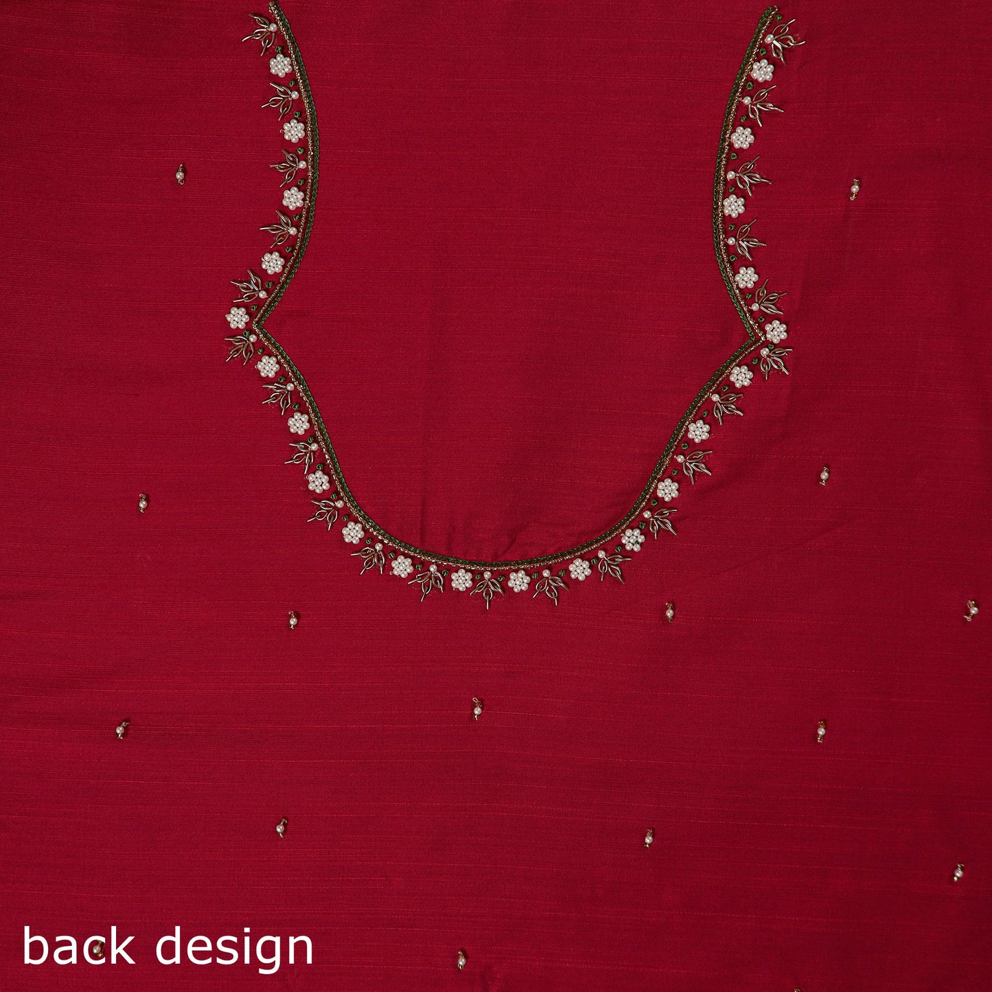 Red - zardozi hand embroidery slub silk plain blouse piece
