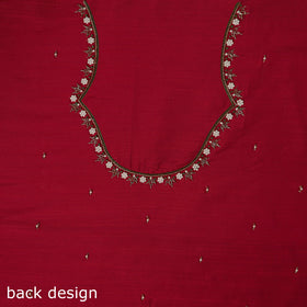 Red - zardozi hand embroidery slub silk plain blouse piece