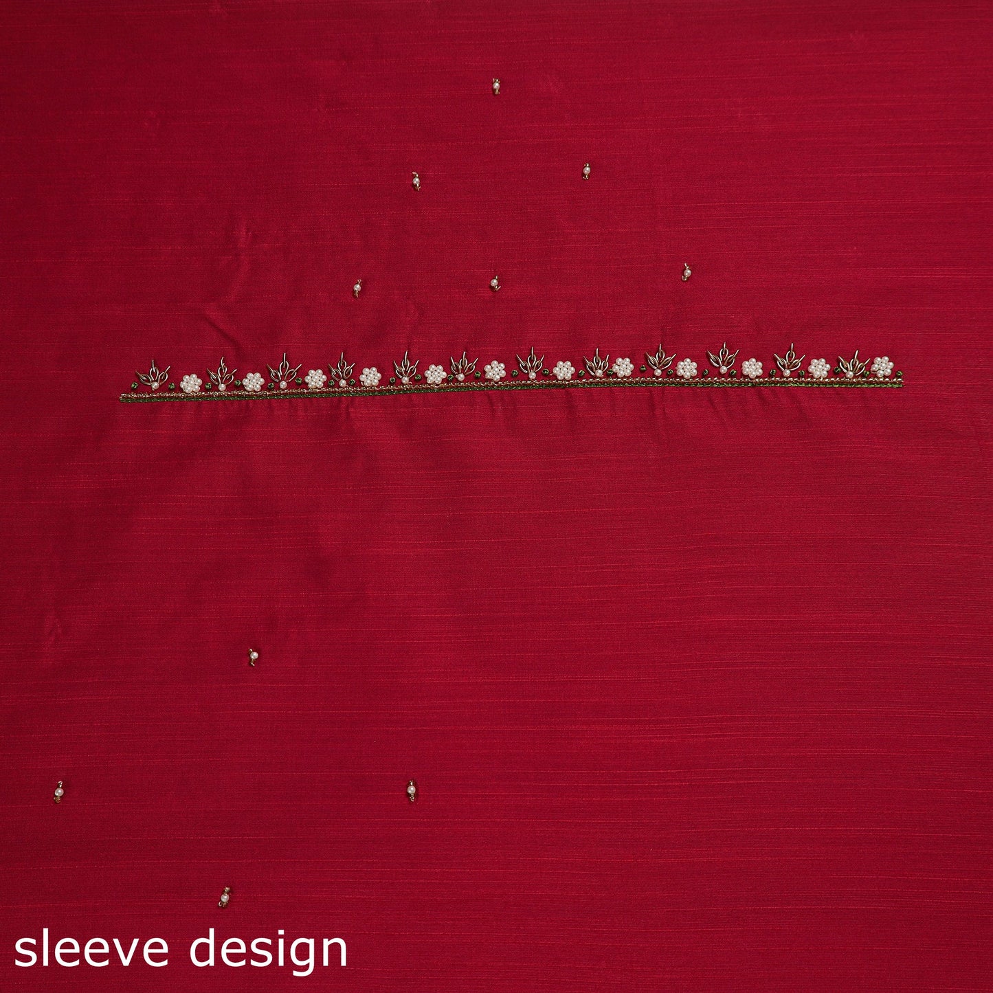 Red - zardozi hand embroidery slub silk plain blouse piece