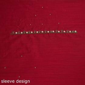 Red - zardozi hand embroidery slub silk plain blouse piece