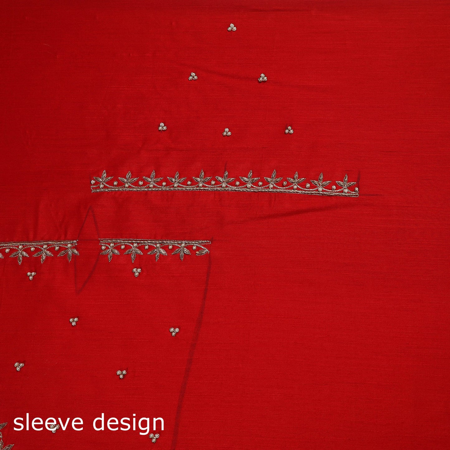 Red - zardozi hand embroidery slub silk plain blouse piece