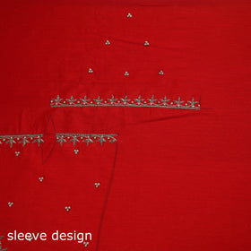 Red - zardozi hand embroidery slub silk plain blouse piece
