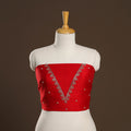 Red - zardozi hand embroidery slub silk plain blouse piece