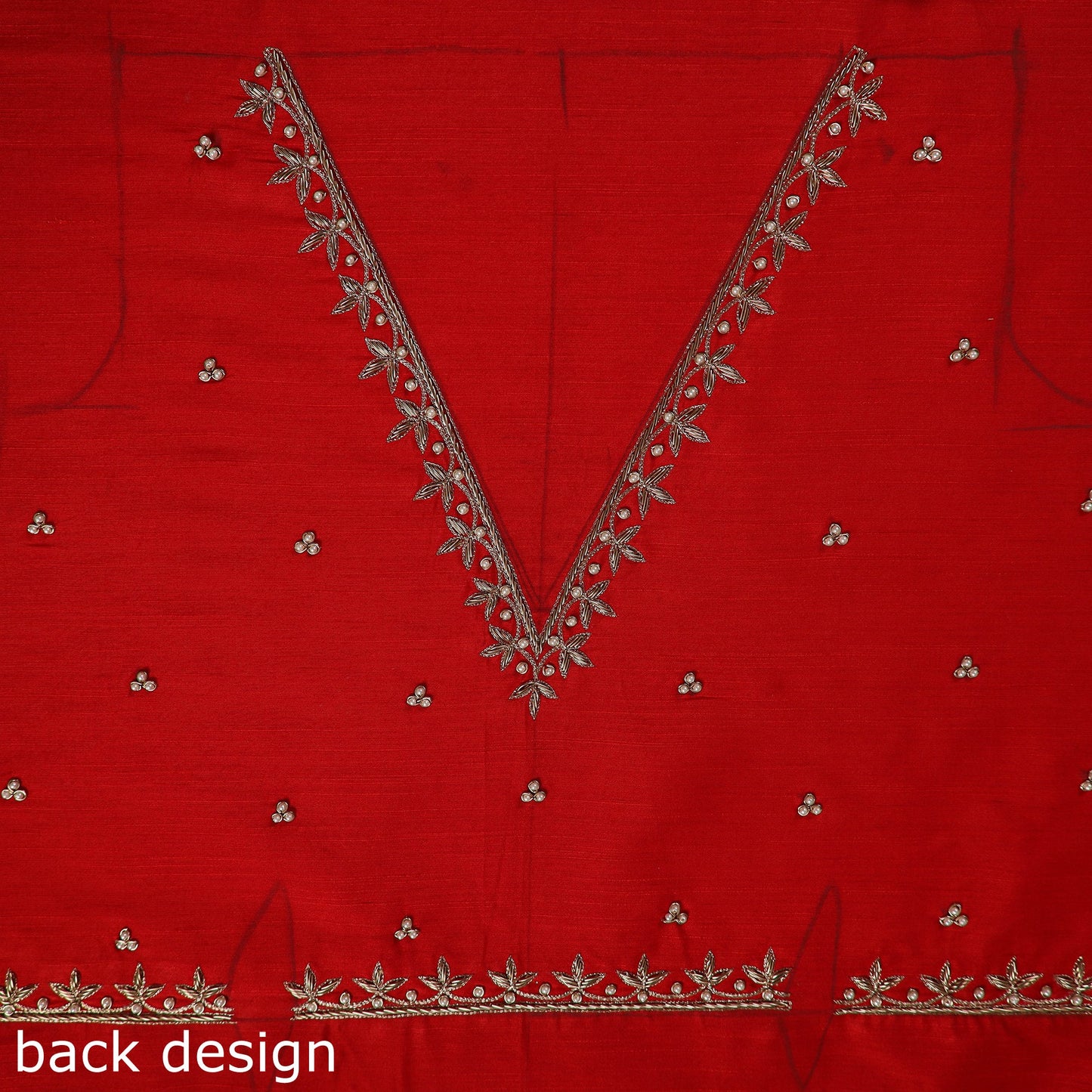Red - zardozi hand embroidery slub silk plain blouse piece