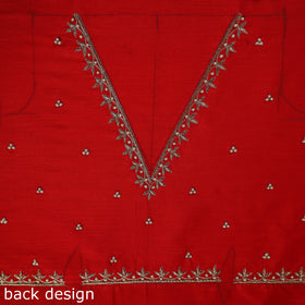 Red - zardozi hand embroidery slub silk plain blouse piece