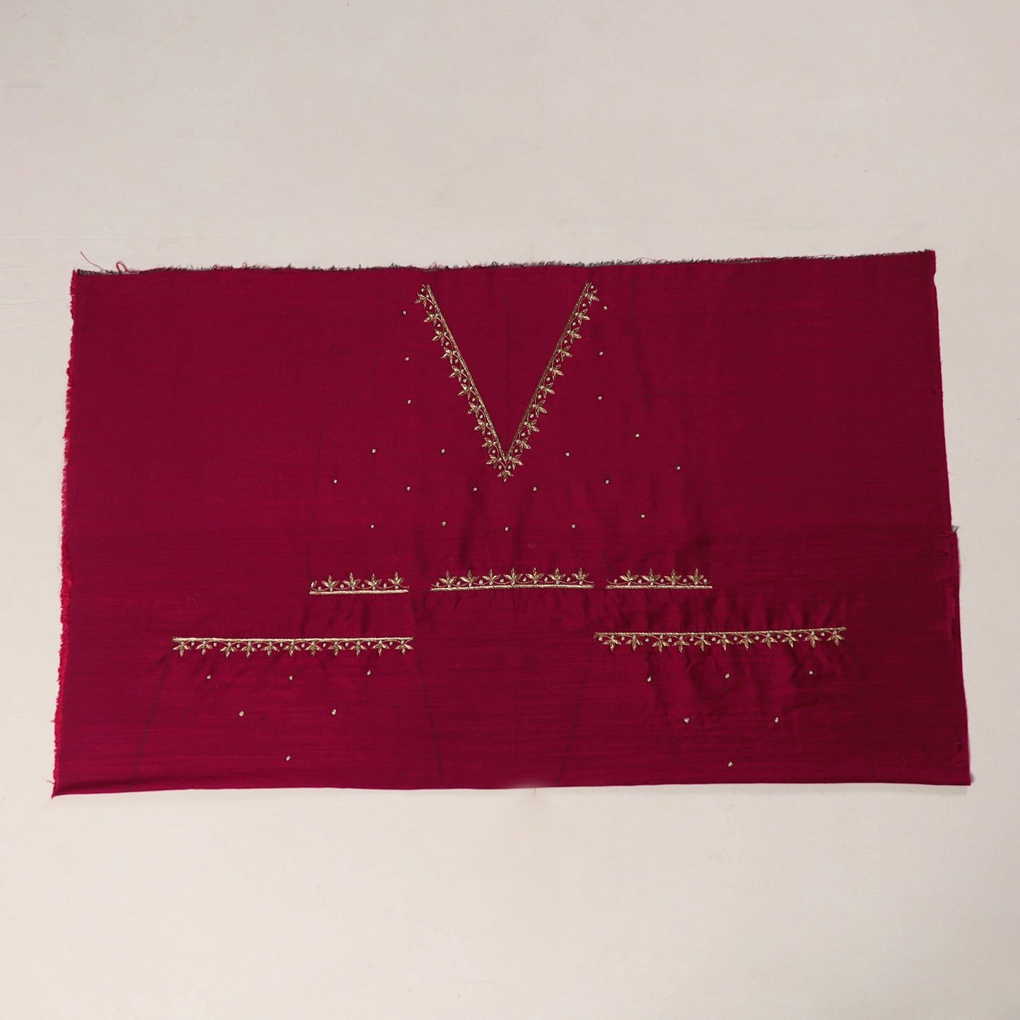 Red - zardozi hand embroidery slub silk plain blouse piece