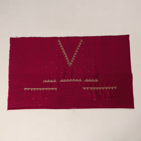 Red - zardozi hand embroidery slub silk plain blouse piece